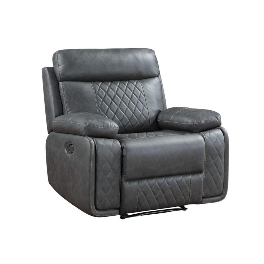 Esofastore Breathable Air Leather Upholstered Power Recliner Chair, Diamond Stitched Plush Pillow Back Livingroom Sofa Armchair, Dark Gray