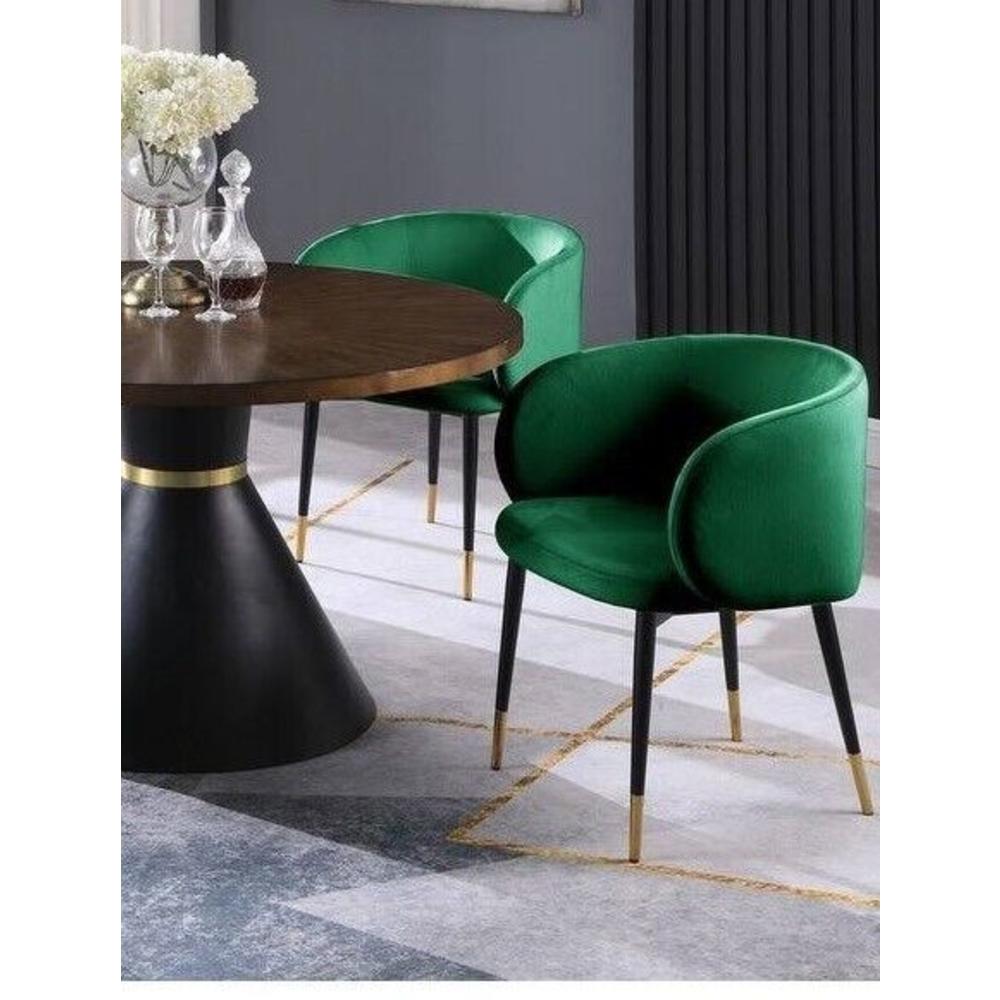 Esofastore Glam 5-Pc Dining Set, Round Wood Top Dining Table, 4 Velvet Upholstered Side Chairs, Gold Accent, Dining Room Furniture, Green