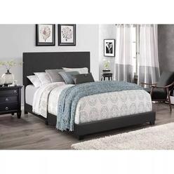 Esofastore Simple Design Full Size Bed Frame, Soft Lenin Fabric Upholstered Bed, Space Saving Bedroom Furniture, Dark Gray
