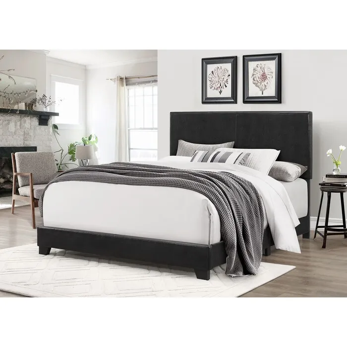 Esofastore Contemporary Full Size PU Faux Leather Upholstered Bed Frame, Space Saving Bedroom Furniture, Black