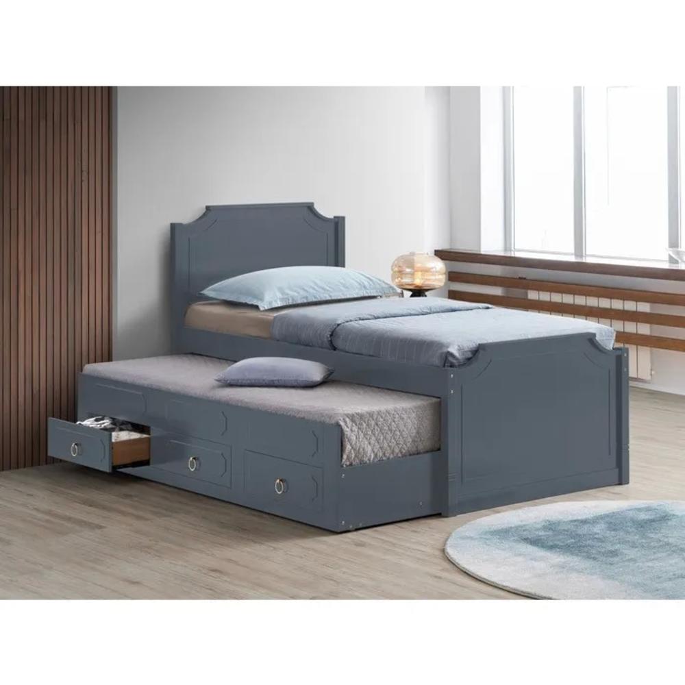 Esofastore Mid Century Wooden Twin-Twin Kids Room Platform Bed w/ Trundle Bed & Storage Drawers, Captian/Storage Bed, Gray