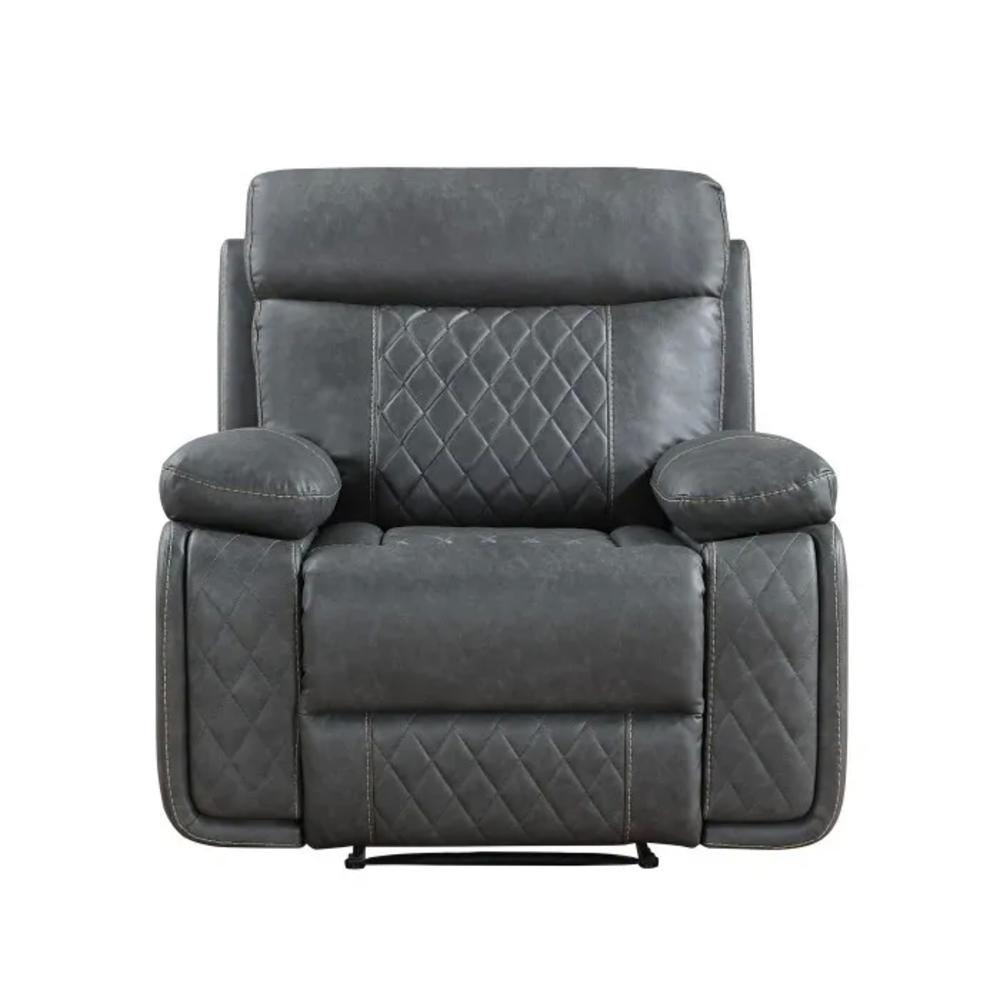 Esofastore Stylish 3-Piece Manual Recliner Sofa Set, Breathable Air Leather Upholstered Sofa, Loveseat and Recliner Armchair, Gray