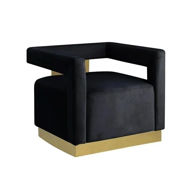 Esofastore Modern Accent Chair, Velvet Upholstered Cube Shape Living Room Armchair with Gold Metal Base, Plush Padded Seat, Black