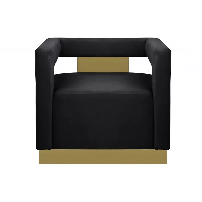 Esofastore Modern Accent Chair, Velvet Upholstered Cube Shape Living Room Armchair with Gold Metal Base, Plush Padded Seat, Black