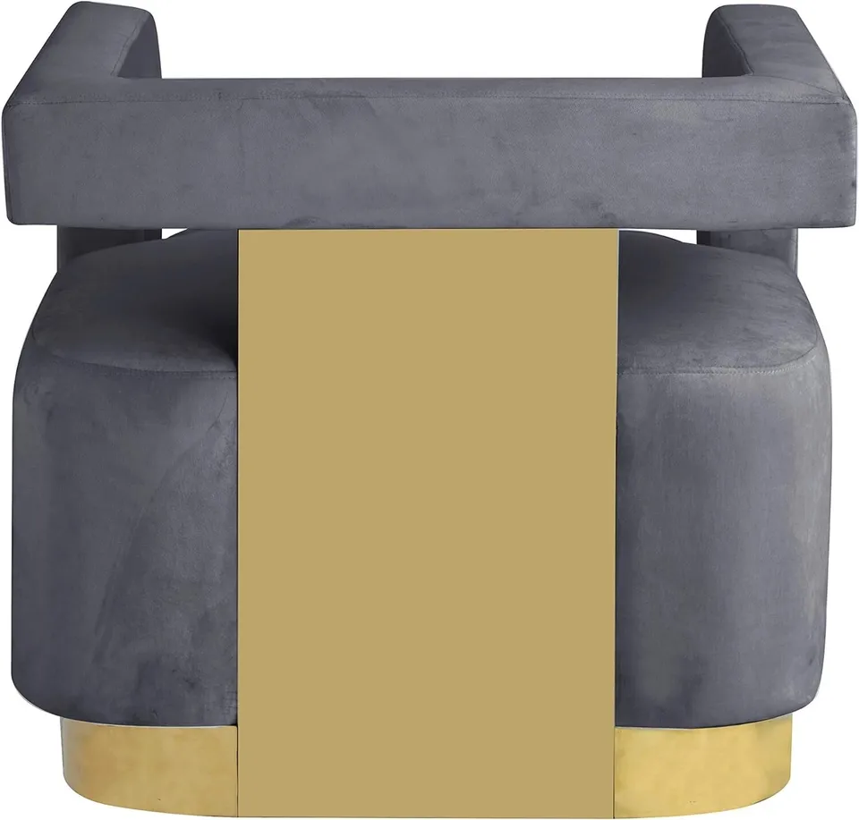 Esofastore Modern Accent Chair, Velvet Upholstered Cube Shape Living Room Armchair with Gold Metal Base, Plush Padded Seat, Gray