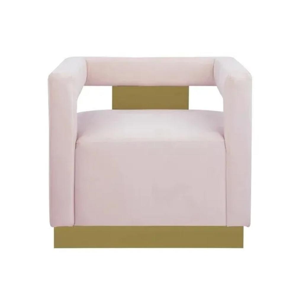 Esofastore Modern Accent Chair, Velvet Upholstered Cube Shape Living Room Armchair with Gold Metal Base, Plush Padded Seat, Pink
