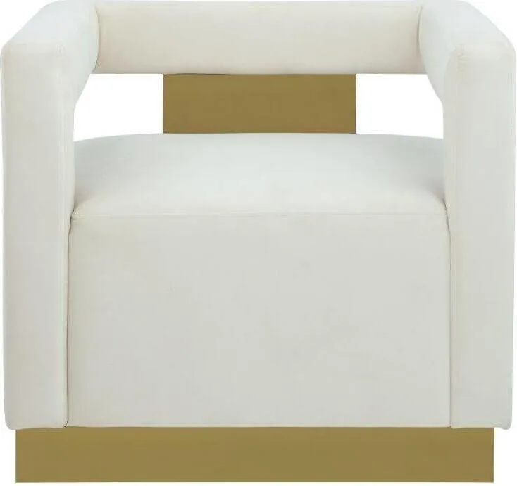 Esofastore Modern Accent Chair, Velvet Upholstered Cube Shape Living Room Armchair with Gold Metal Base, Plush Padded Seat, Crème
