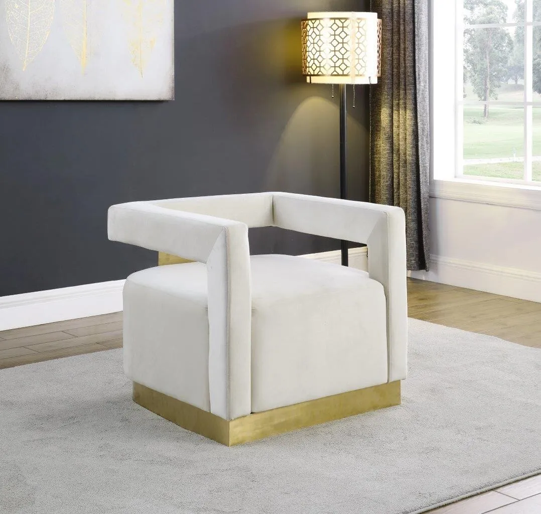 Esofastore Modern Accent Chair, Velvet Upholstered Cube Shape Living Room Armchair with Gold Metal Base, Plush Padded Seat, Crème