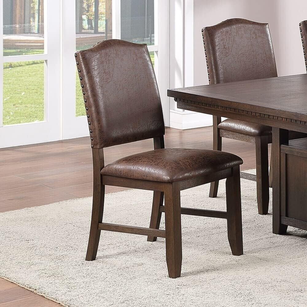Esofastore Kitchen Dining Room Rustic Espresso Faux Leather 2pcs Dining Chairs Upholstered Cushions Seat Back