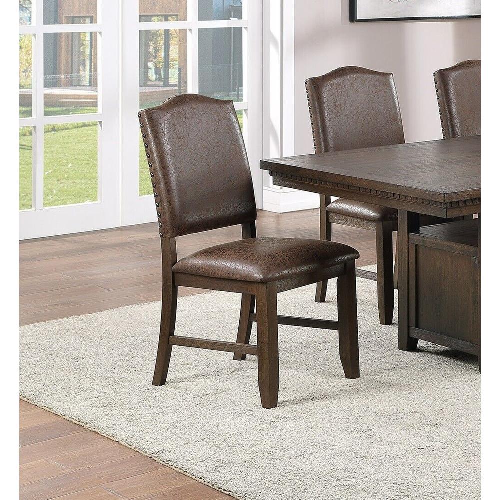 Esofastore Kitchen Dining Room Rustic Espresso Faux Leather 6pcs Dining Chairs Upholstered Cushions Seat Back