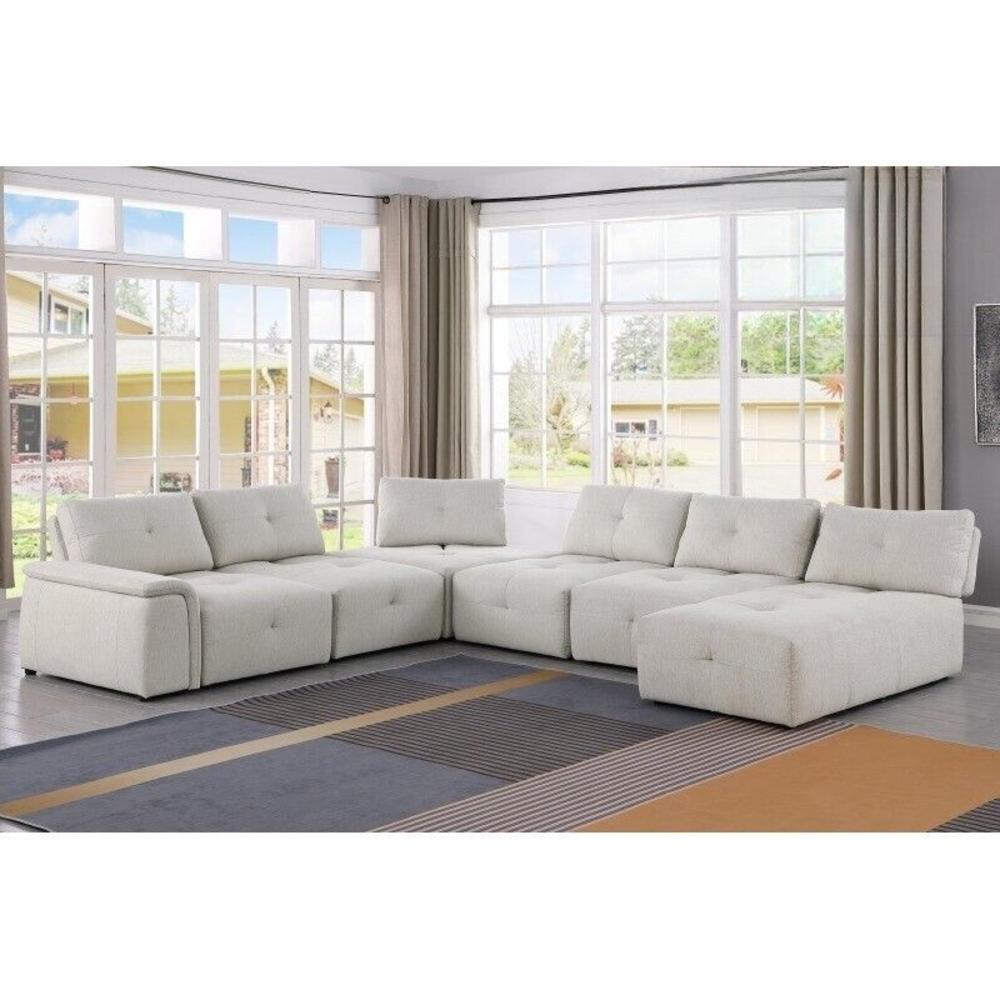 Esofastore 7 Piece Modular Sectional Sofa U-Shape Sectional Couch With Reversible Chaise Plush Fabric Upholstered Living Room Set, Beige