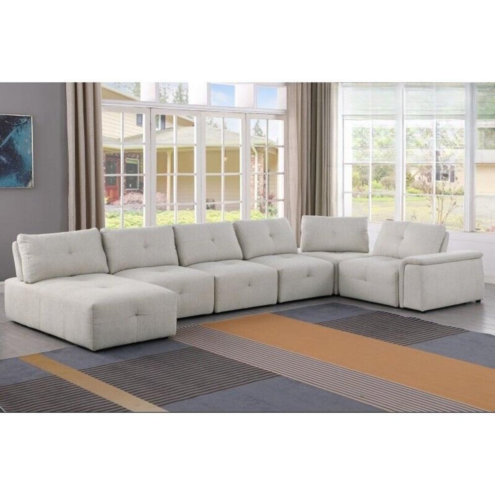 Esofastore 7 Piece Modular Sectional Sofa U-Shape Sectional Couch With Reversible Chaise Plush Fabric Upholstered Living Room Set, Beige