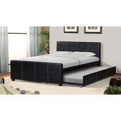 Esofastore Contemporary PU Faux Leather Full Size Platform Bed w/ Twin Trundle Bed, Upholstered Day Bed for Bedroom and Guest Room, Black