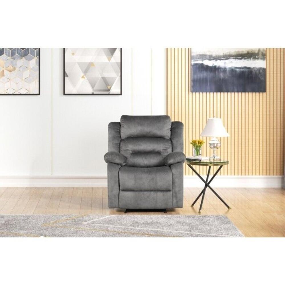 Esofastore Manual Recliner Arm Chair, Ajustable Plush Fabric Upholstered Sleeping Chair, Thick Pillow Top Living Room Sofa Chair, Gray