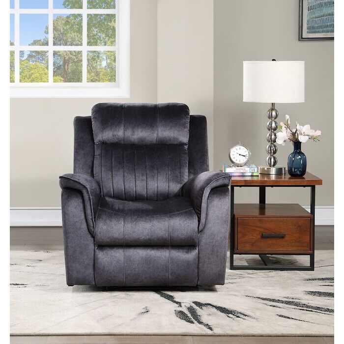 Esofastore Modern Manual Recliner Chair, Extra Soft Faux Suede Fabric Upholstered Adjustable Arm Chair, Living Room Sofa Chair, Blue Gray