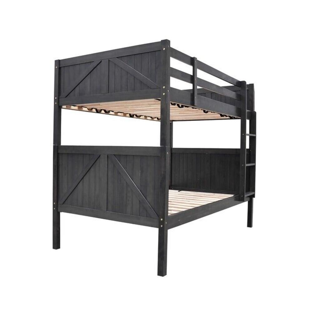 Esofastore Twin-Twin Size Bunk Bed for Kids Rooms with Inbuild Ladder & Side Rails, Solid Wood Kids Bed Frame, Slatted Platform Bed, Gray