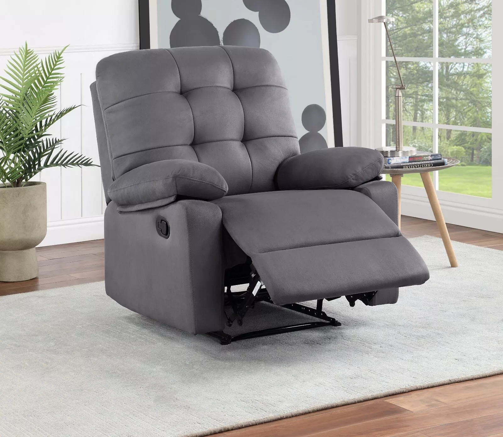 Esofastore 1pc Recliner Chair Ebony Microfiber Tufted back Manual Reclining Chair Plush Armrest Living Room