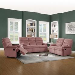 Esofastore Gorgeous Blush Pink Velvet 3pc Sofa Set Manual Reclining Motion Sofa Loveseat Recliner Chair Elegant Living Room