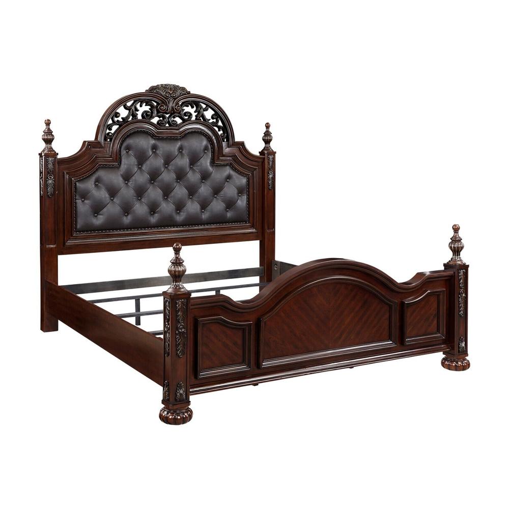 Esofastore Cherry Finish Formal Traditional 1pc King Bed Button Tufted Upholstered Headboard Elegant Furniture