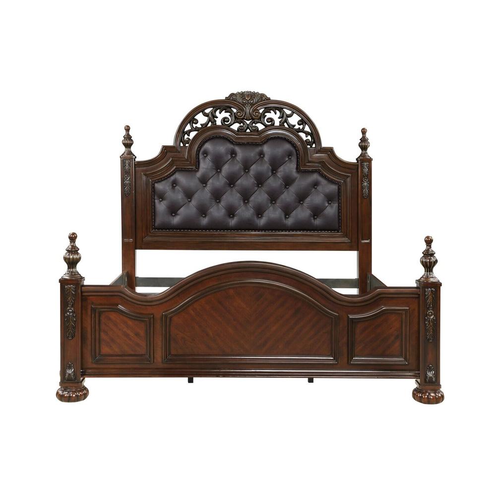 Esofastore Cherry Finish Formal Traditional 1pc King Bed Button Tufted Upholstered Headboard Elegant Furniture