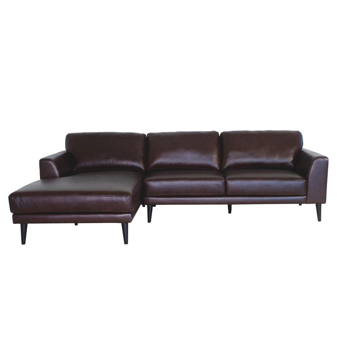Esofastore Primium Brown Sectional Sofa w/ Left-Facing Chaise, Top Grain Leather Upholstered Sofa, Plush Cushions, Living Room Furniture