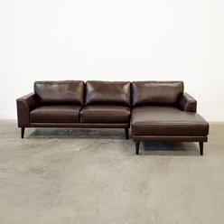Esofastore Primium Brown Sectional Sofa w/ Right-Facing Chaise, Top Grain Leather Upholstered Sofa, Plush Cushions, Living Room Furniture