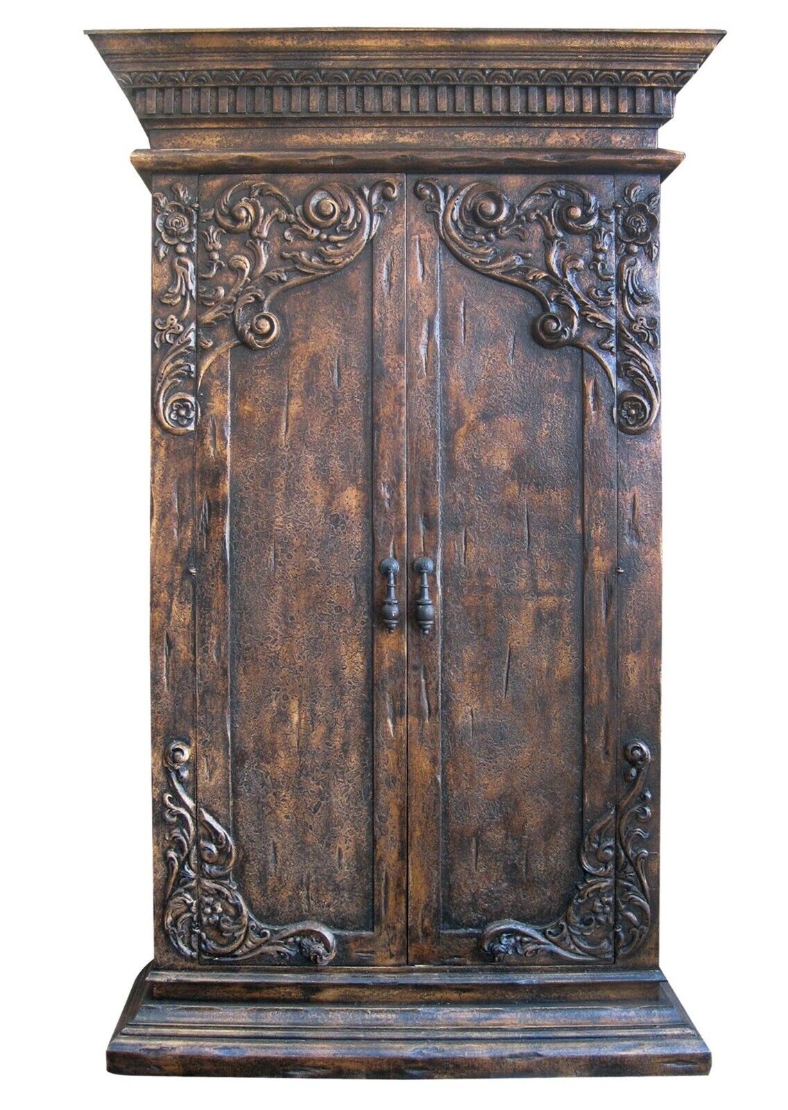 Esofastore Beautiful Hand-Crafted Traditional Armoire, Floral Carvings, Wooden Wardrobe, Cloth Organizer Unit for Bedroom Décor, Santander