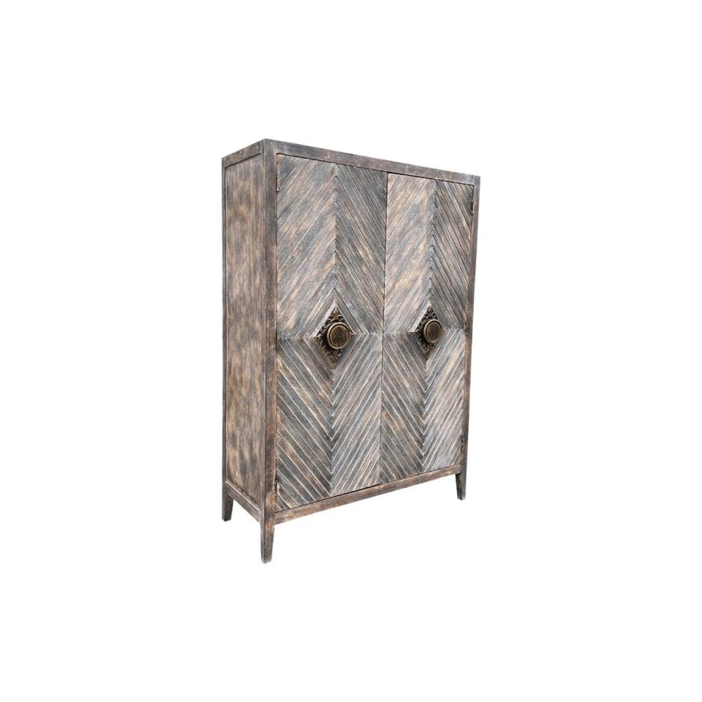 Esofastore Milan Wooden Armoire, Unique Hand Crafted Chevron Patterned Doors, Bedroom Cloth Organizer, Wardrobe Cabinet, Gray Rustic Finish