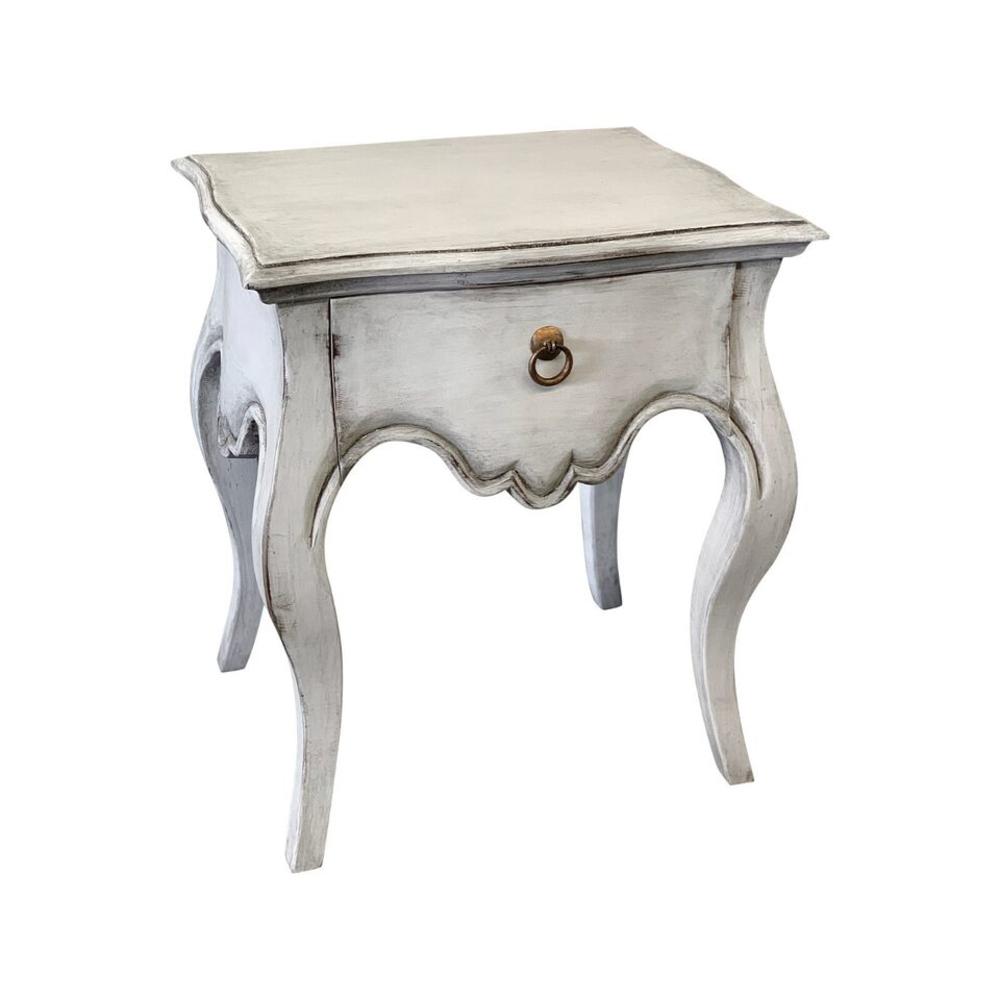 Esofastore Vintage French Provincial Nightstand Table, Hand Crafted, Unique Bedside Table, Bedroom Furniture, Antique Waxed White Finish