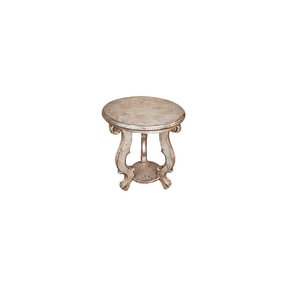 Esofastore Marbella Traditional End Table, Round Small Antique Side Table, French Style Accent Table w/ Bottom Shelf, Silver Copper