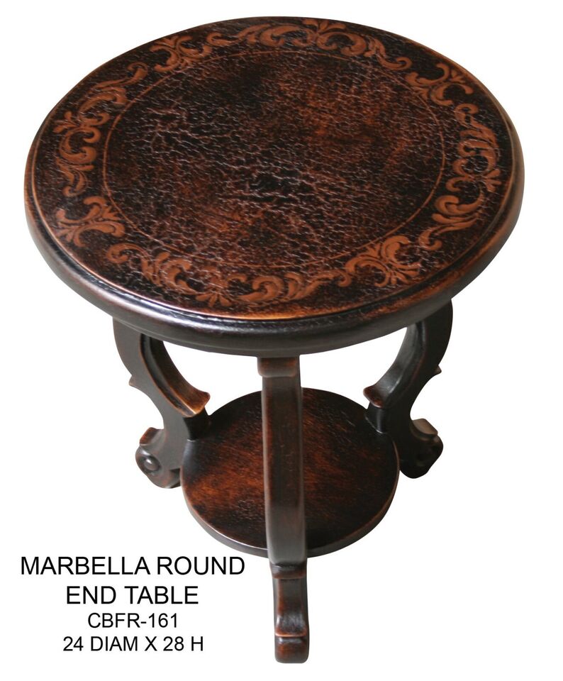 Esofastore Marbella Traditional End Table, French Style Accent Table w/ Shelf, Antique Round Side Table, Floral Hand Carvings, Dark Brown