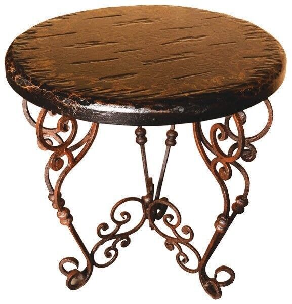 Esofastore Santander Round Accent End Table, Hand Crafted Antique Metal Frame End Table, Outdoor Patio Living Coffee Table, Dark Brown