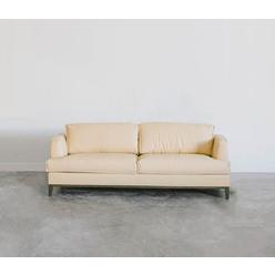 Esofastore Modern Living Room Sofa, Premium Top-Grain Leather Upholstered 3-Seeter Sofa Couch, Brushed Oak Base Finish, Cream