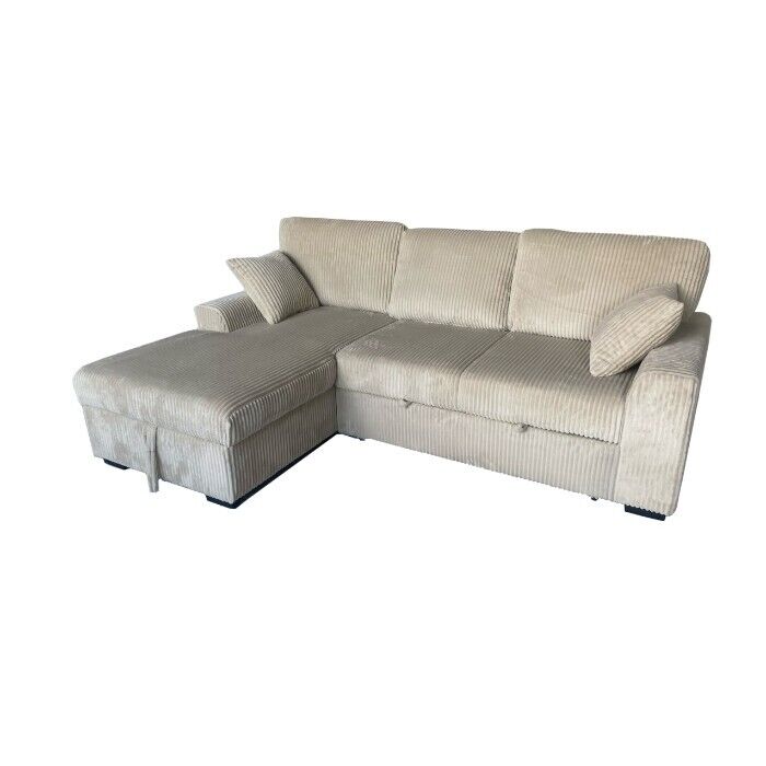 Esofastore Modern Sectional Sofa Bed w/ Left Facing Storage Chaise, Corduroy Upholstered Sofa, L-shape Convertible Sofa Couch, Taupe