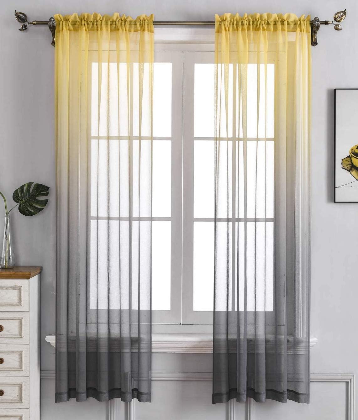 Wpm Yellow Grey Ombre Sheer Curtains, Ombre Sheer Curtains