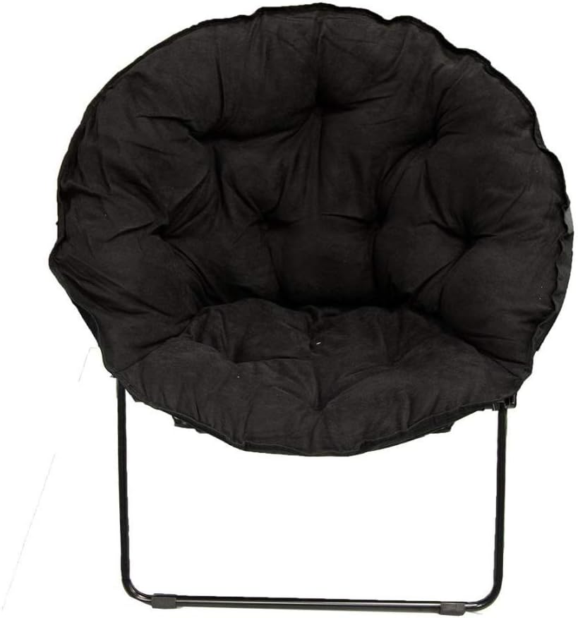 Black Foldable Padded Dish Saucer Chair, Round Folding Dorm Chair