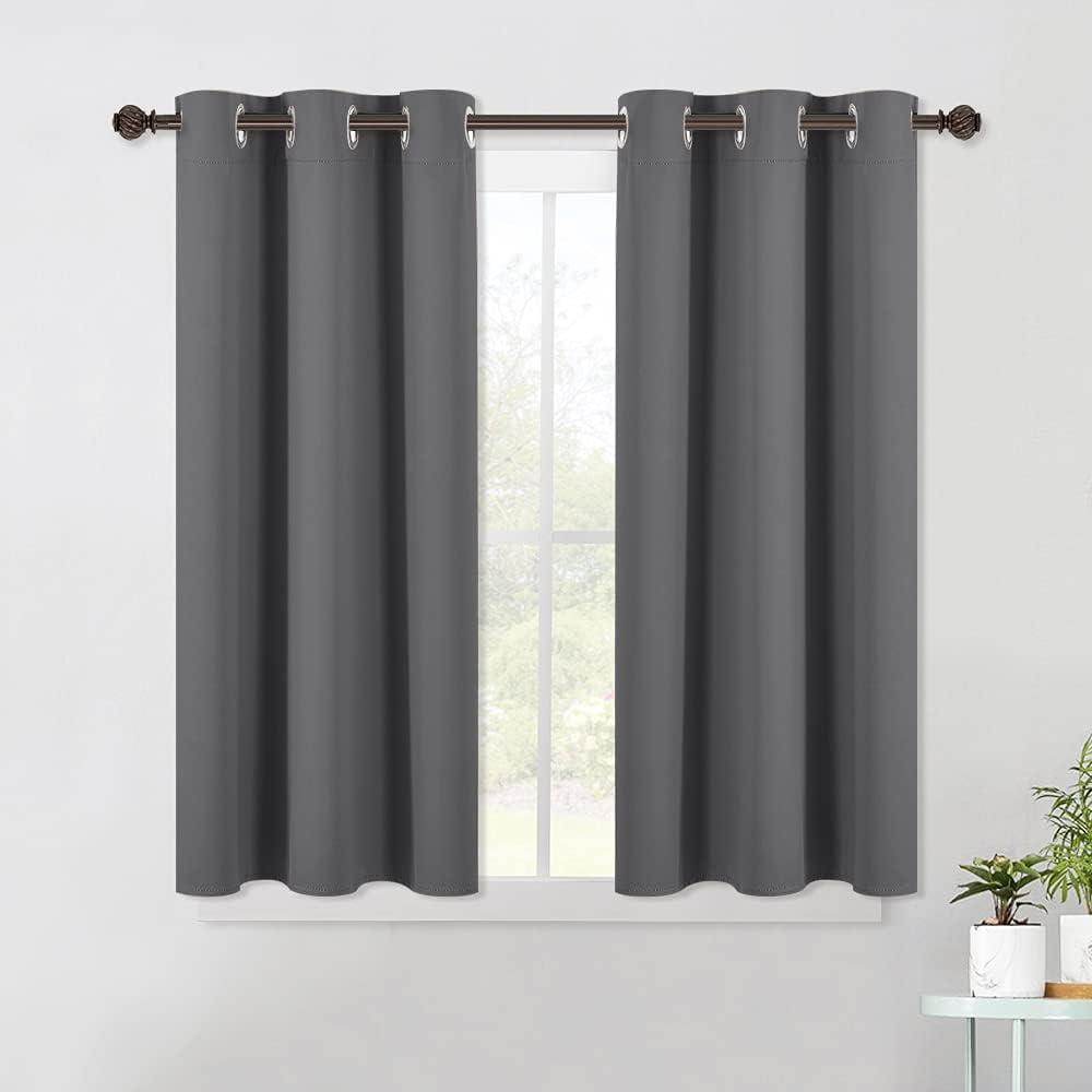 Nicetown Grey Blackout Curtain Panels for Bedroom, Thermal Insulated Grommet Top Blackout Draperies and Drapes (2 Panels, W42 x L45 -Inc