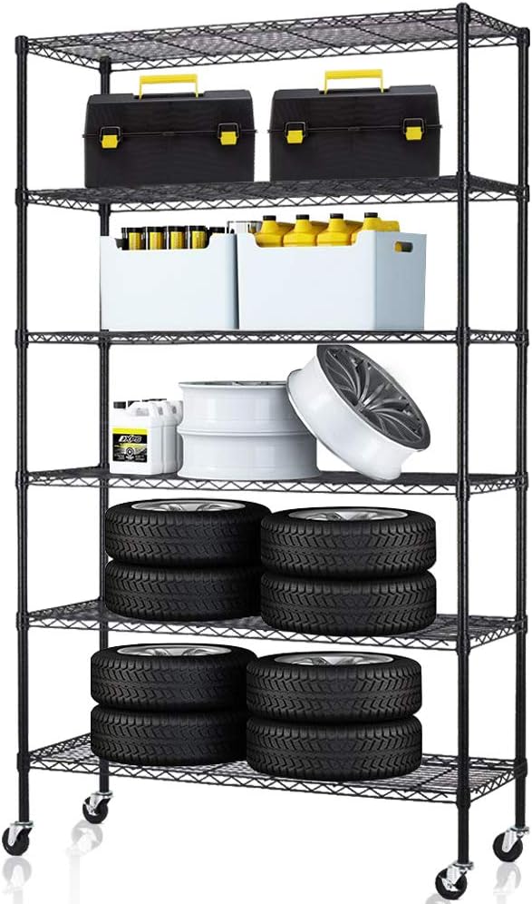 Dkeli 6 Tier Storage Shelves Metal Wire, 6 Tier Metal Shelving Unit With Wheels