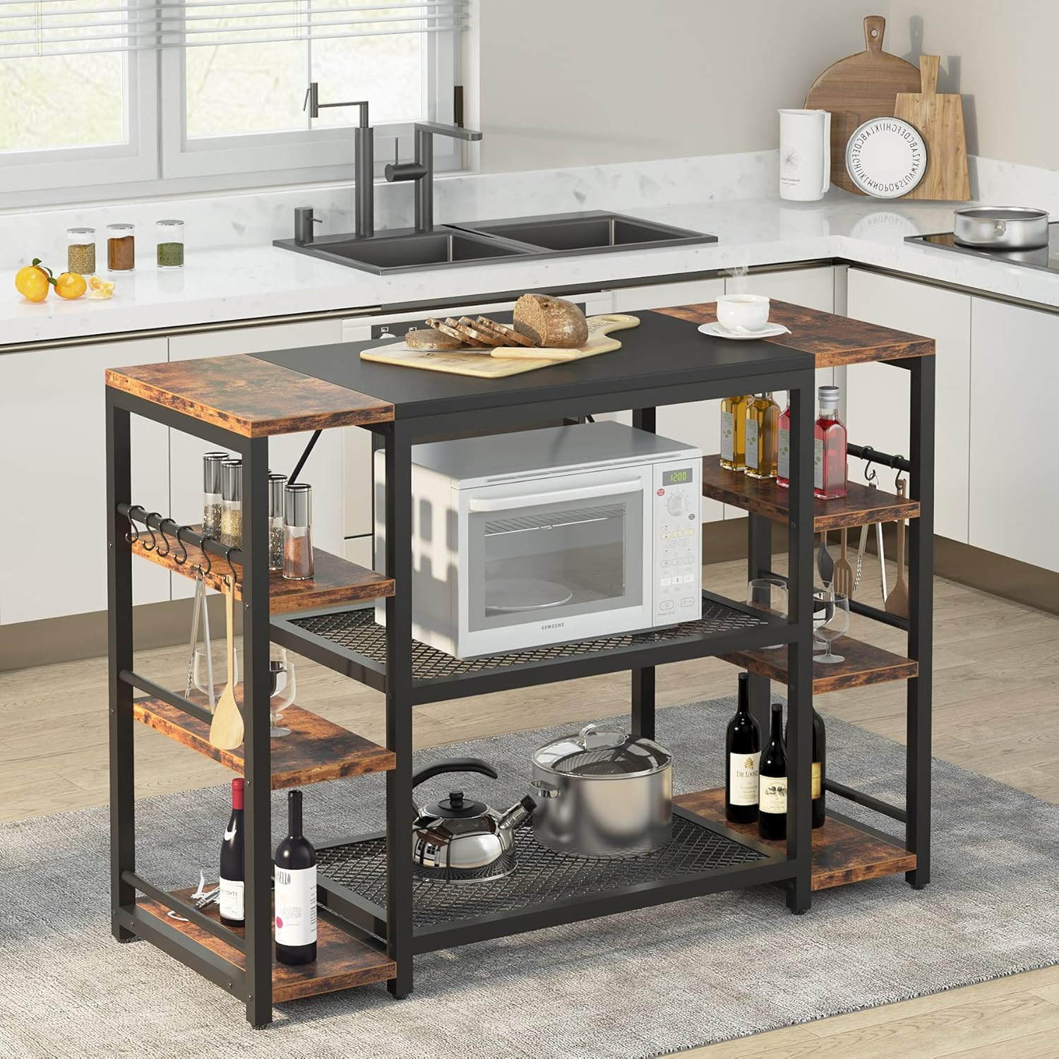 TribeSigns Kitchen Island with Large Worktop, Industrial ...
