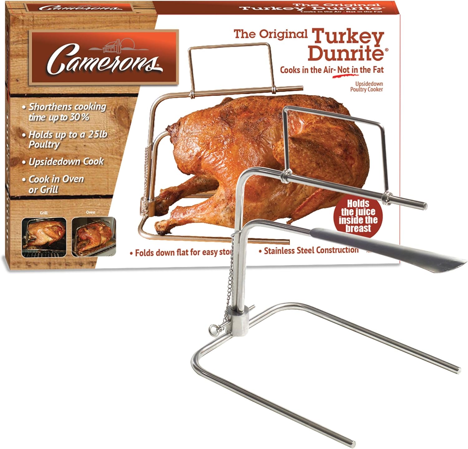 Cameron Cookware Turkey Roaster - Original Upside Down Turkey Dunrite  Stainless Steel Cooker - Keeps Juices Inside Meat, Not Outside the Pan, th