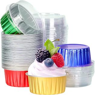 Generic Aluminum Foil Baking Cups with Lids 48pcs 125ml Aluminum Foil  Cupcake Liners Cups with Lids, 5oz Disposable Foil Baking Cake Cu