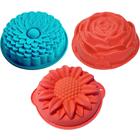 Rocutus 3 Pack Non-Stick Flower Shape Silicone Cake Bread Pie Flan Tart  Jello Molds Silicone Baking Molds ,Large Flower Baking Trays fo