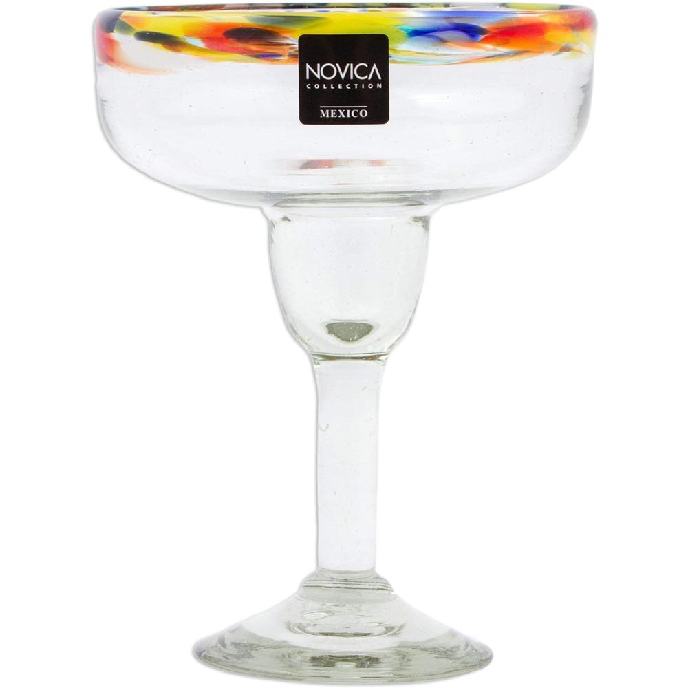 Generic NOVICA Hand Blown Rainbow Rim Eco-Friendly Glass Margarita Glasses, 13 Oz. 'Confetti Kiss' (Set Of 6)