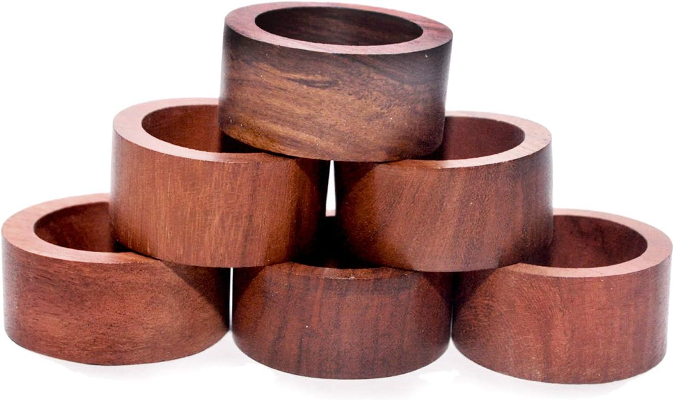 Nirvana Class Handmade Wood Napkin Ring Set with 6 Napkin Rings - Artisan Crafted in India
