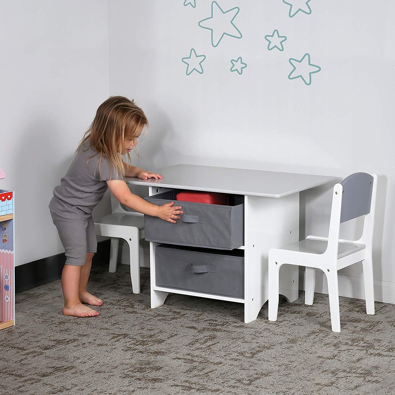 Milliard Kids Play Table And Chair Set Wood With Storage Baskets Activity Playset Furniture Modern Gray Colors Milliard Kids Play Table And Chair Set, Toddler Wooden Table And Chairs With Storage