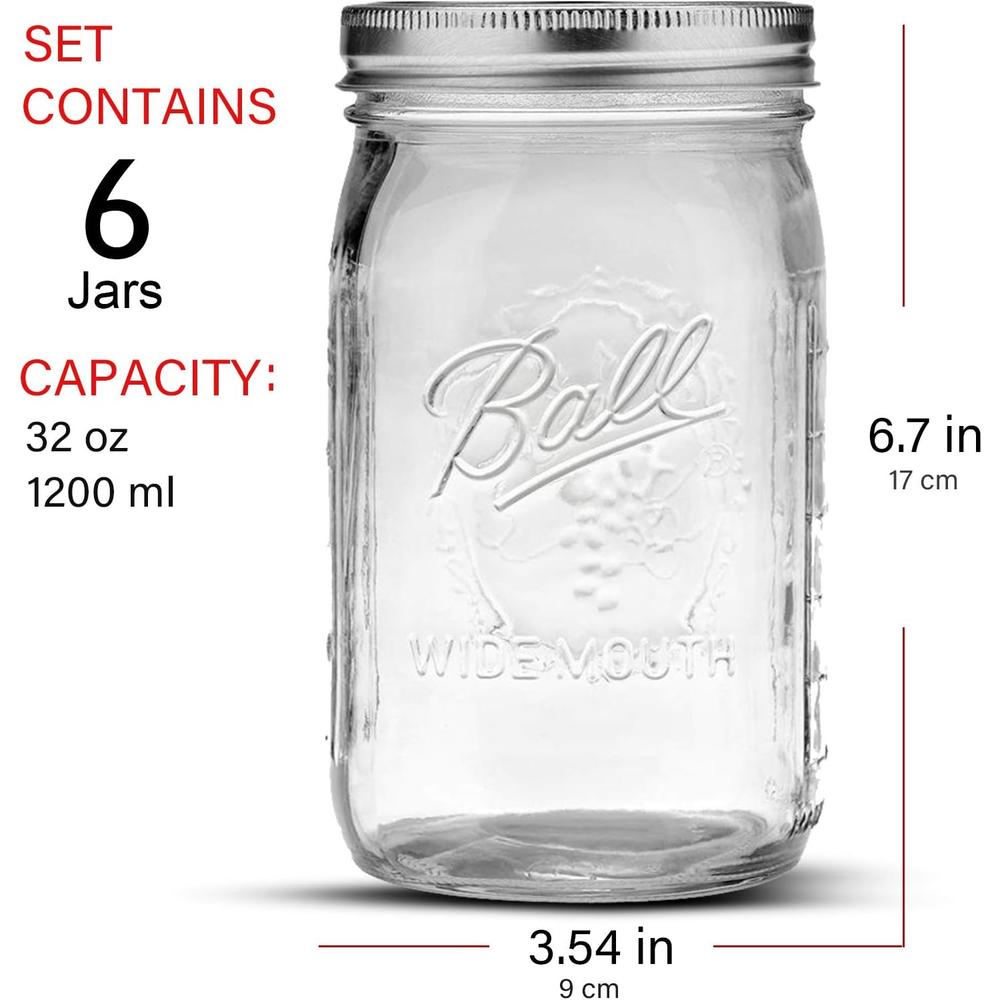 Hohome US Bedoo Wide Mouth Mason Jars 32 oz with Lids and ...