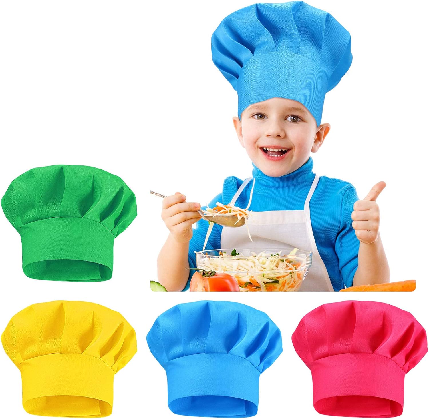 Syhood 4 Colors Adjustable Chef Hat for Kids Adjustable Chef Toques Kitchen  Chef Caps for Cooking Baking Painting Art Catering Home Ki