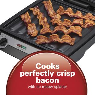 Hamilton Beach Brands Inc. 25600 3-in-1 Indoor Grill and Electric Griddle  Combo and Bacon Cooker, Opens 180 Degrees to Double Cooking Space,  Removable Nonstick