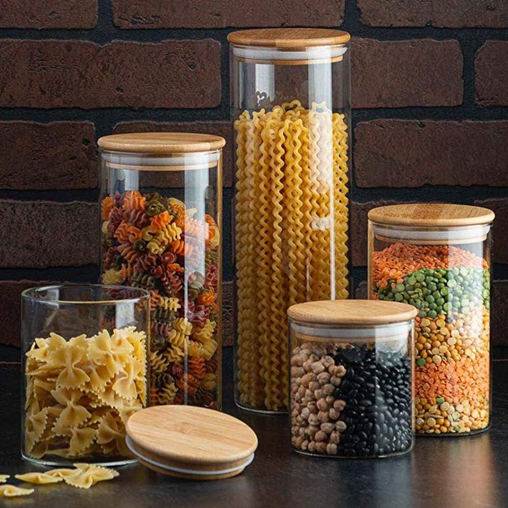 Glass Storage Containers with Bamboo Lids, Airtight Pantry Canisters in 3  Sizes (6 Piece Set)