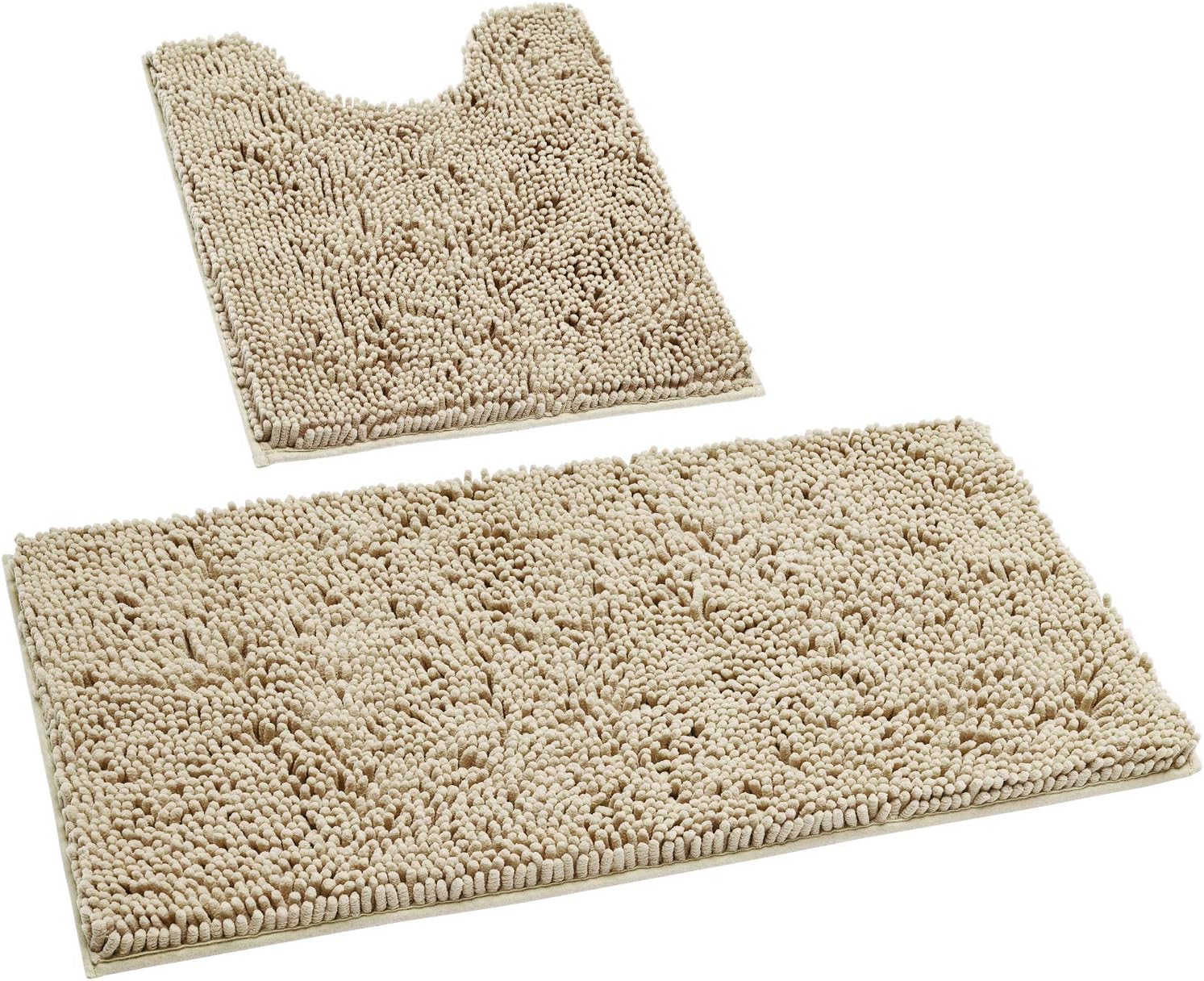 Homeideas 2 Pieces Bathroom Rugs Set Beige Ultra Soft Non Slip Bath Rug Absorbent Chenille Bath Mat Plush Bathroom Carpets Mats For Ba